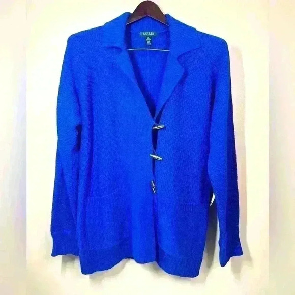 Ralph Lauren Sweaters - Lauren RL Royal Blue XL Chunky Knit Cardigan Old Money Preppy Coastal